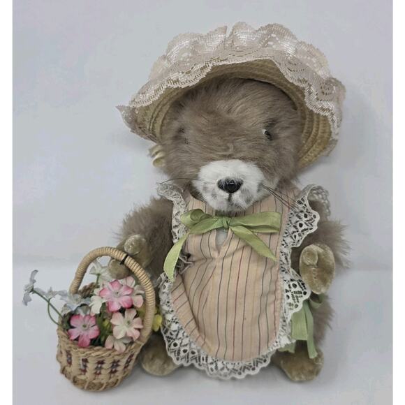 Merrythought Mrs Bumplin Mouse Ironbridge Shrops England Hat Flower Basket 1985 - Picture 1 of 15